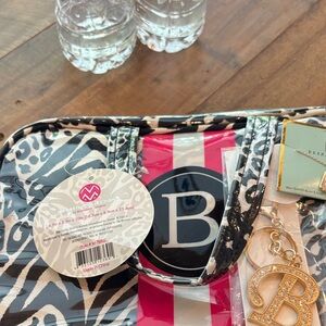 3 pc bundle Black and Pink Travel Bag necklace keychain all letter B